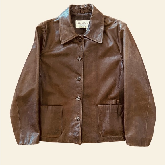 Eddie Bauer Jackets & Blazers - Eddie Bauer - Vintage 90's Distressed Women's Leather Jacket Coat, Mocha, Size M
